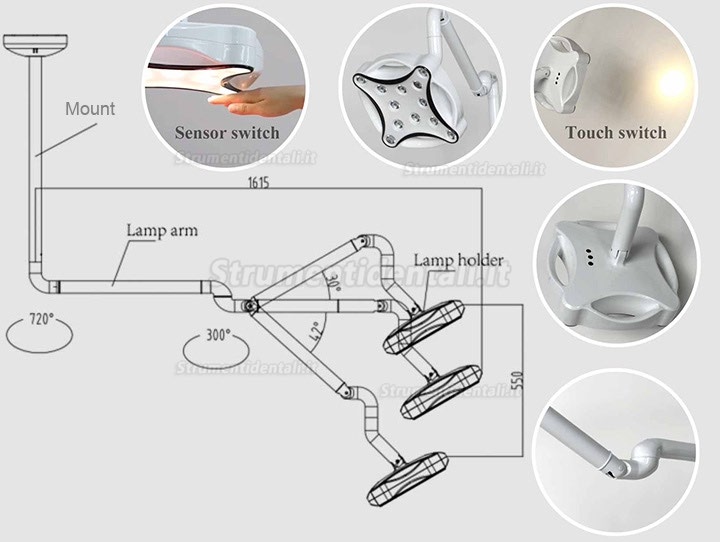 Micare JD1700L Lampada scialitica odontoiatrico lampada senza ombre montato a soffitto